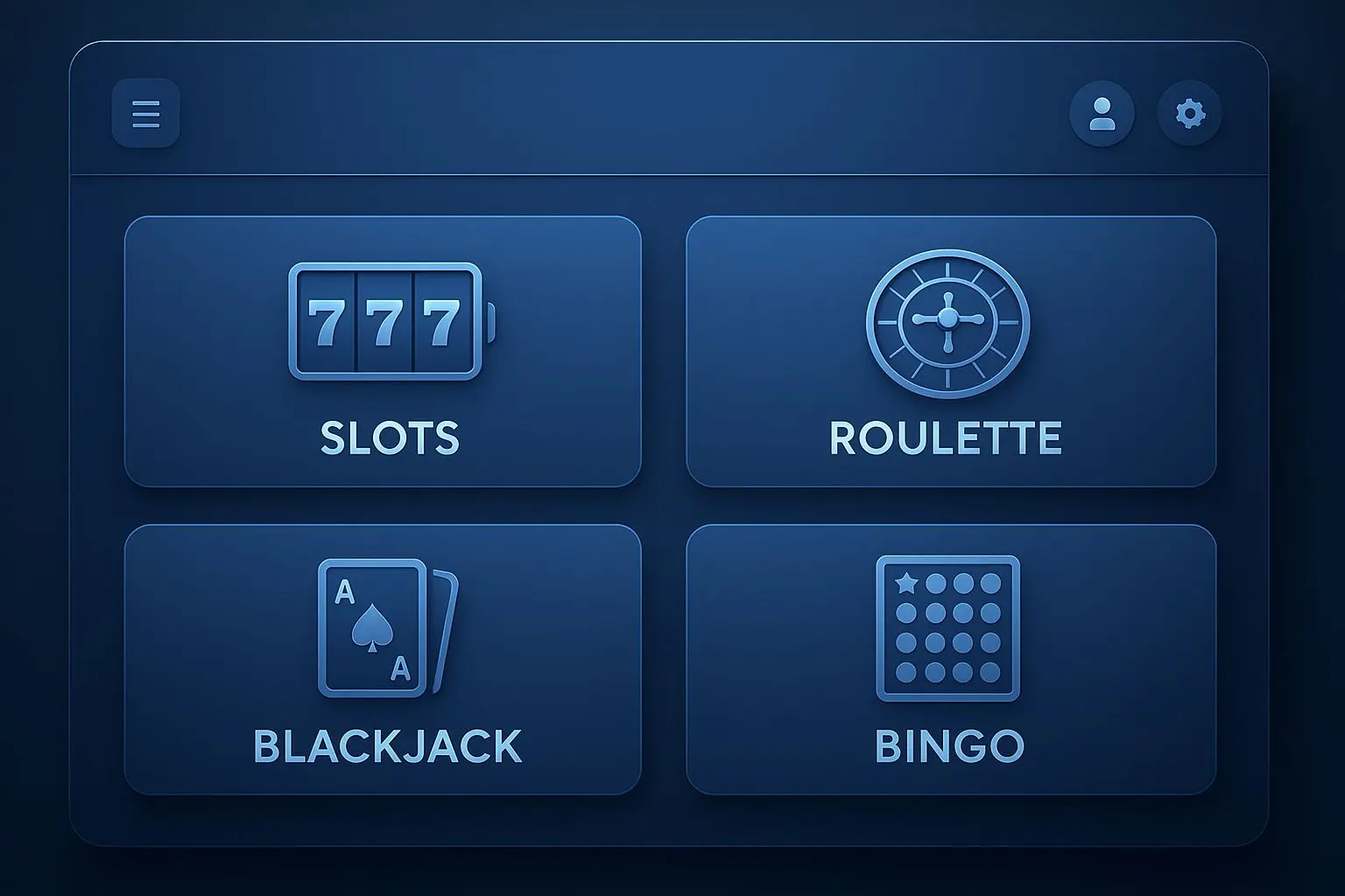 Overzichtelijke interface met spelcategorieën in duidelijke tegels