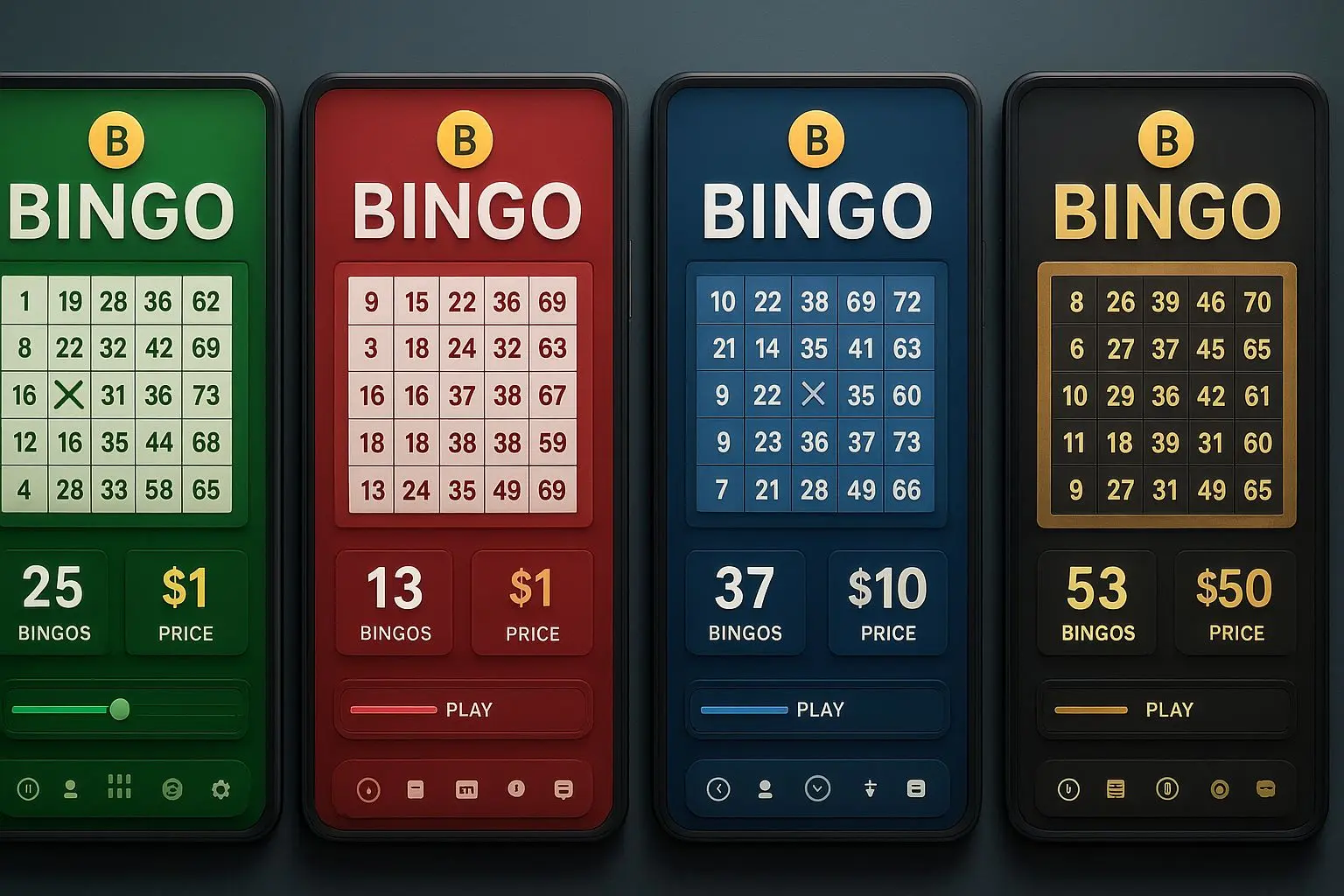 Different bingo rooms with casual and premium styles