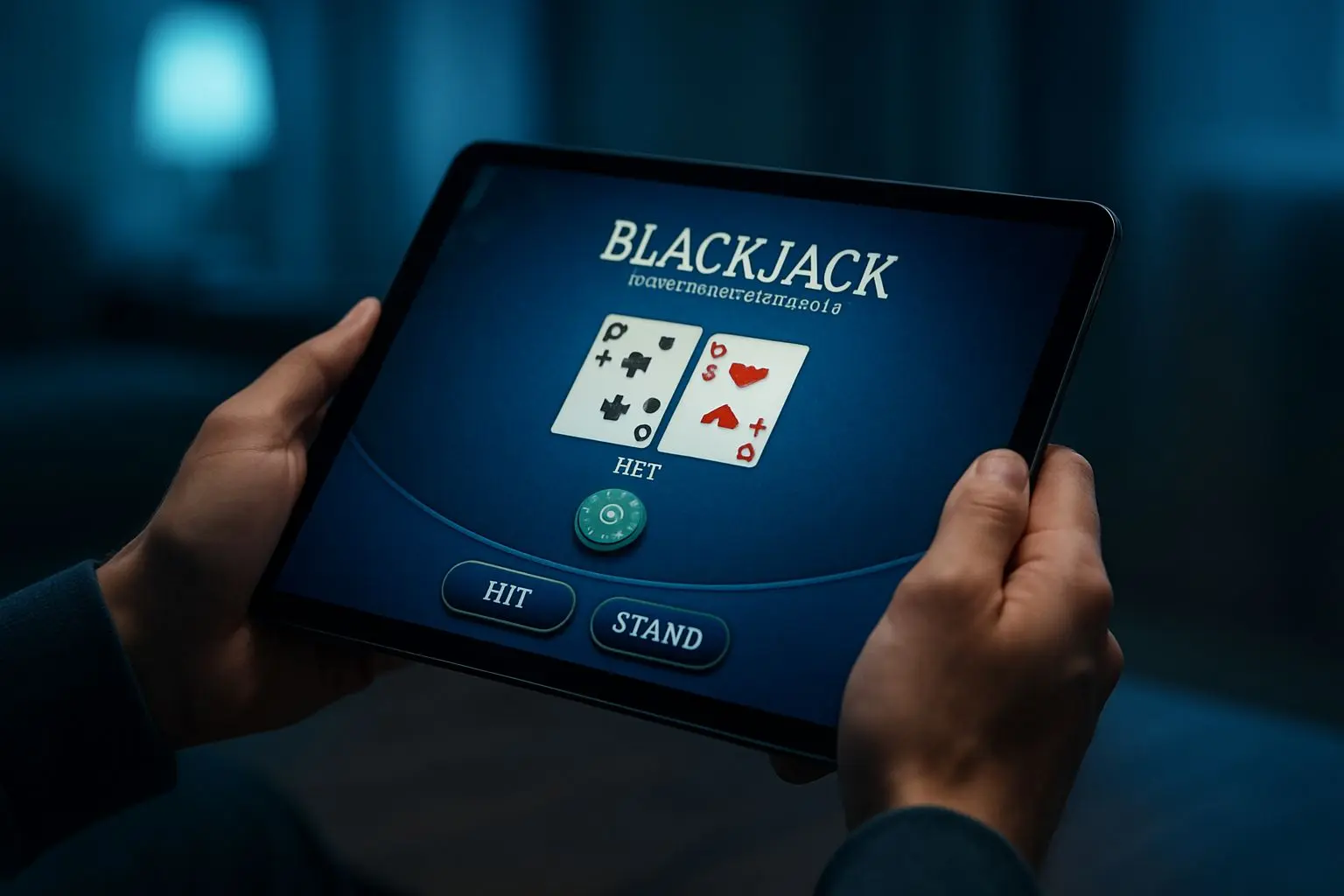 Player using a smartphone to access mobile blackjack interface