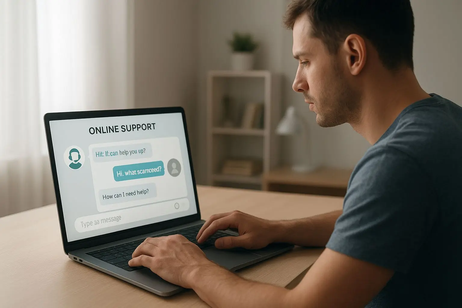 User contacting online support through live chat on a laptop
