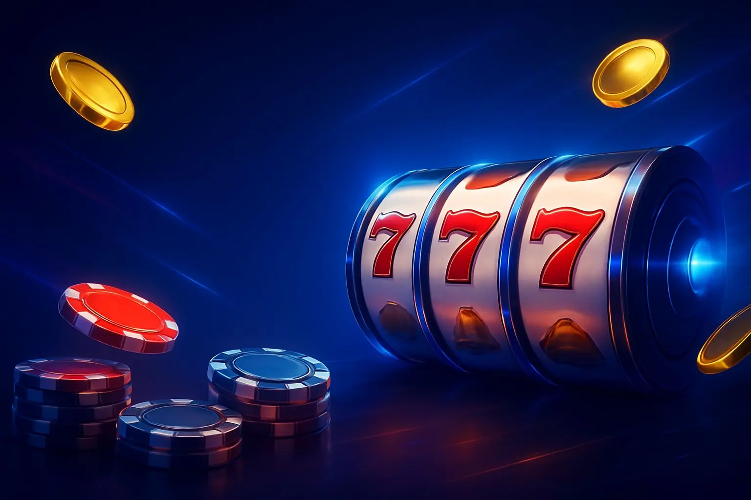 Promotional background with chips, reels and coins for Sky Casino discount codes page