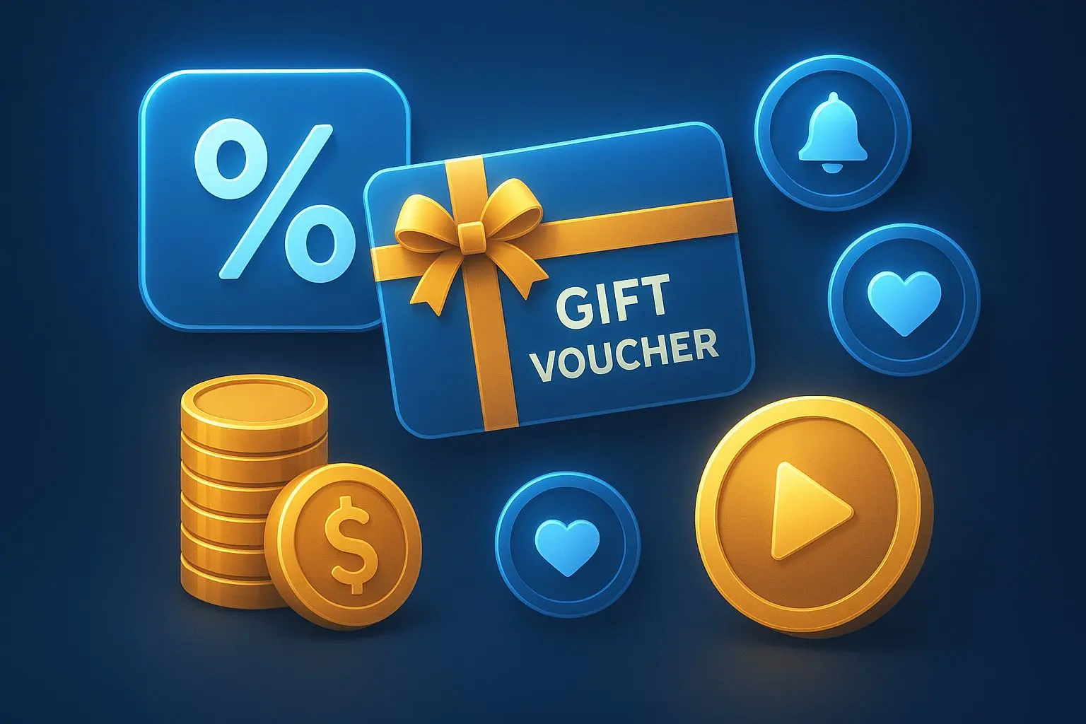Icons showing discount code, voucher and free coins promo types