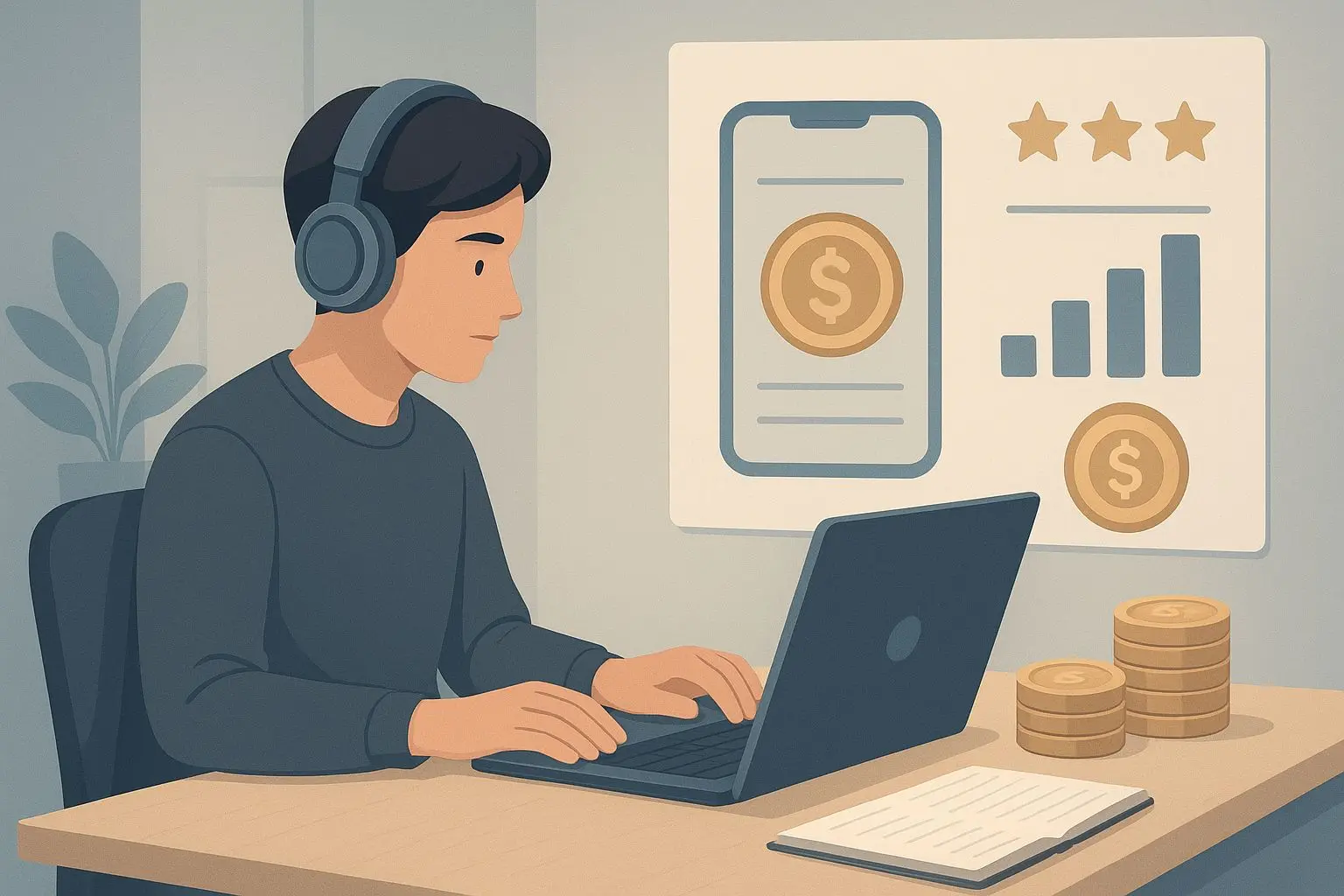 Editorial analyst visual reviewing mobile reward offers