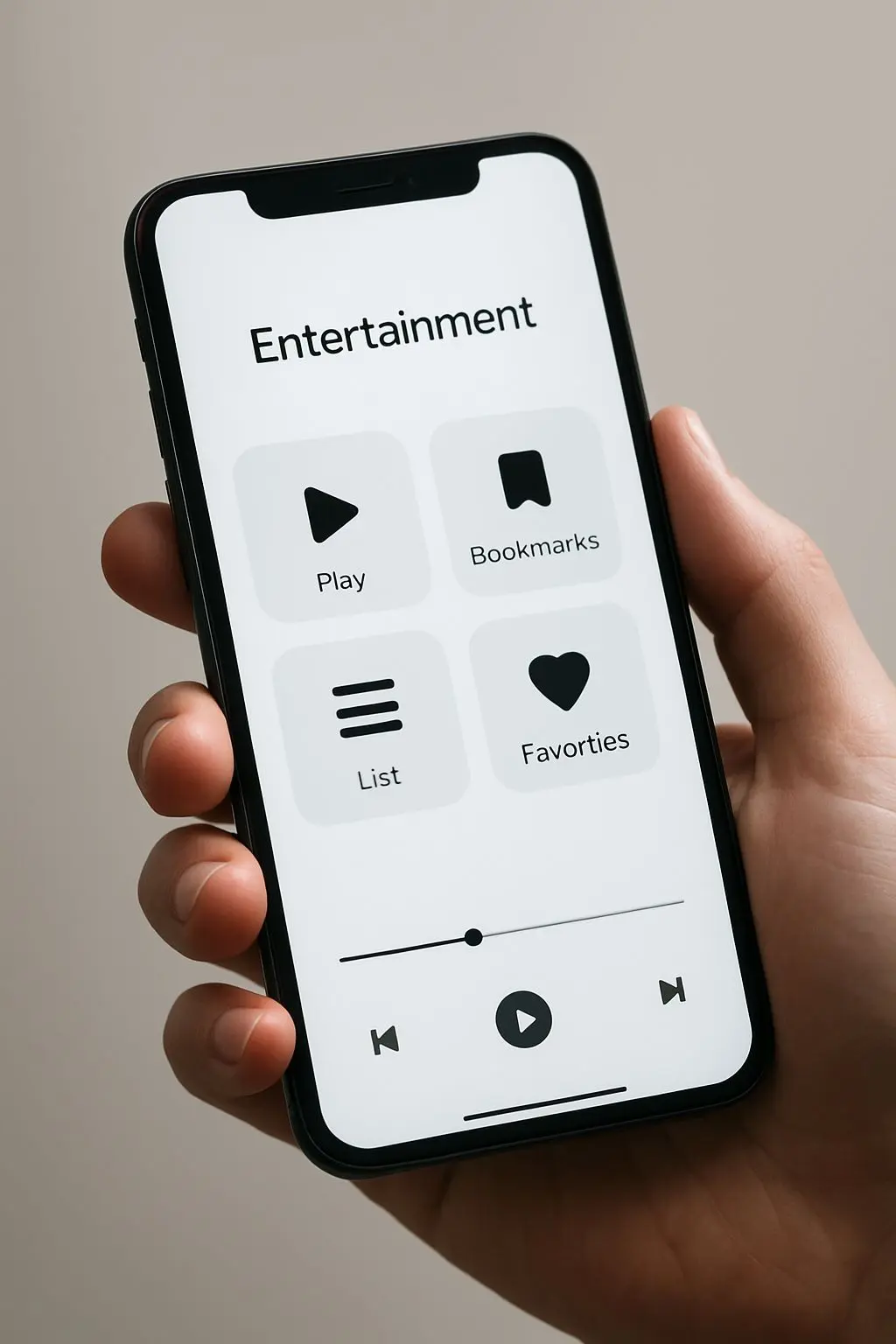 Hand holding smartphone with a simple mobile gaming interface