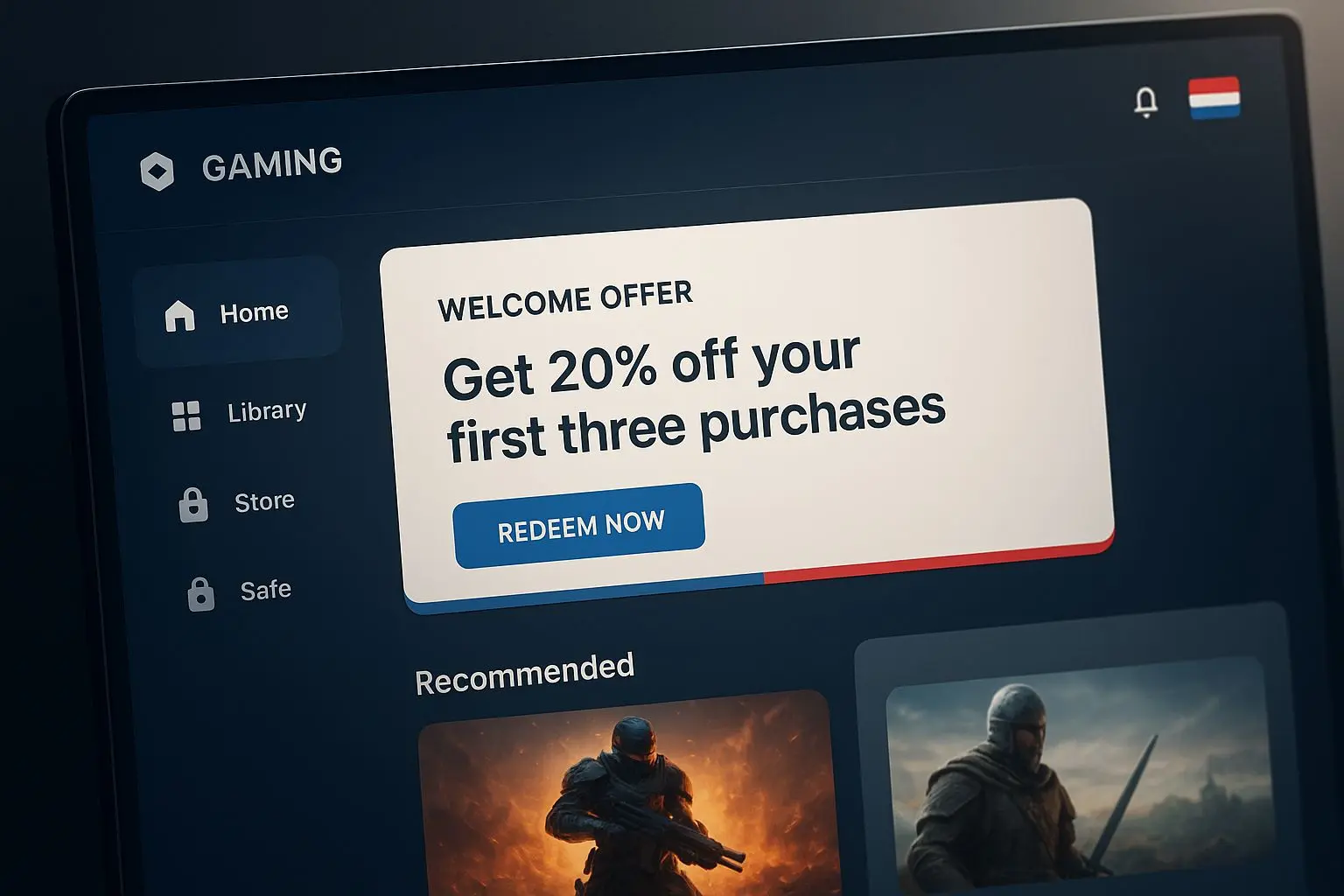 Welcome offer interface visual for Netherlands users on an online gaming site