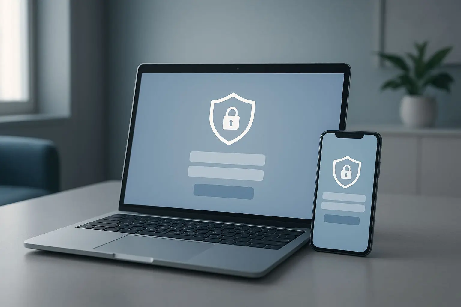 Secure online login screen on laptop and smartphone