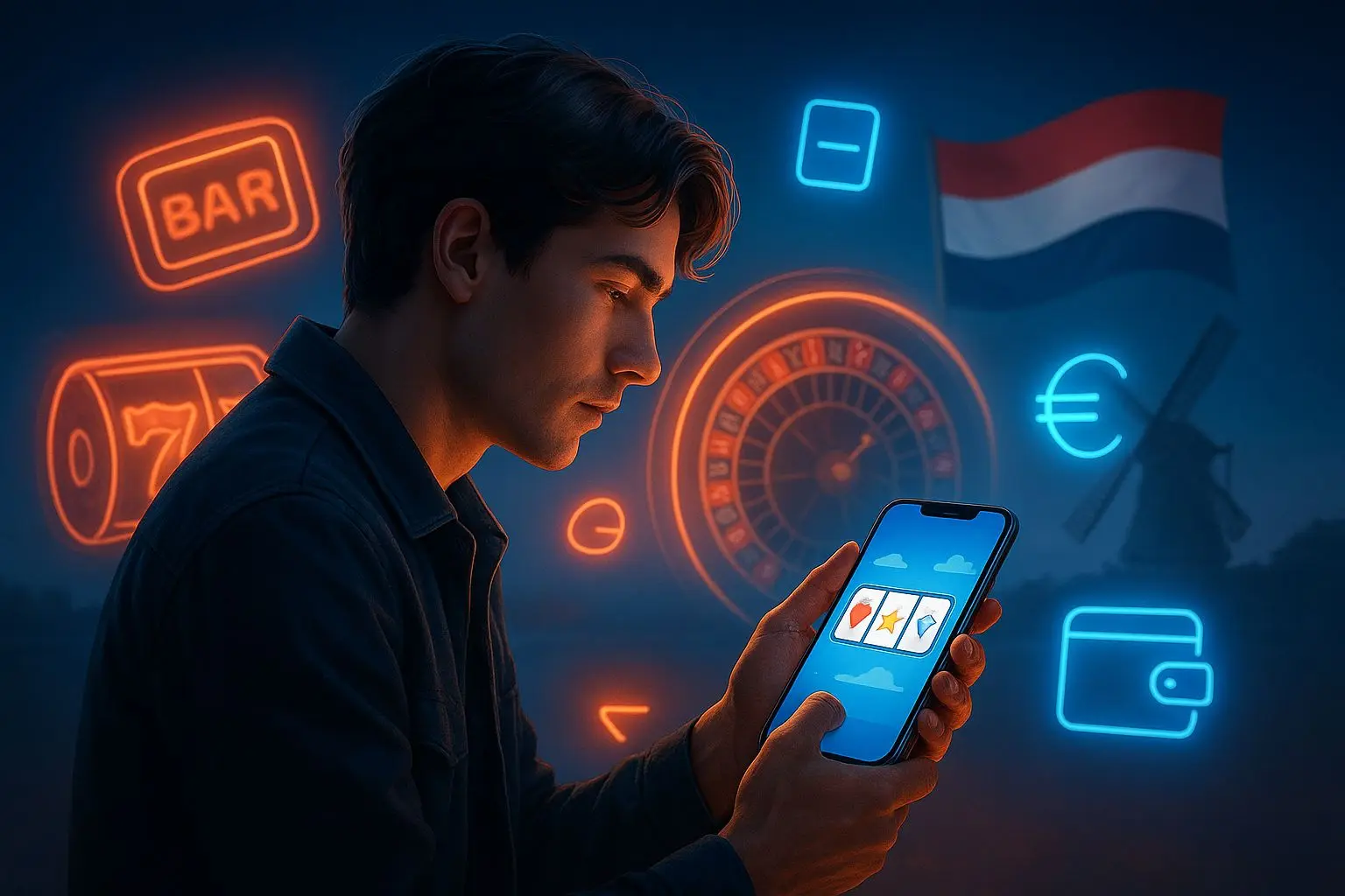 Mobile player using a smartphone with a Sky-style gaming interface and easy phone bill payment theme