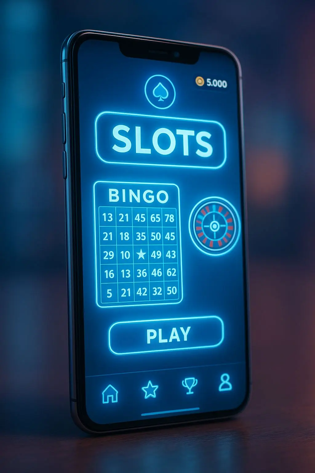 Smartphone showing a Sky-style mobile gaming interface with popular game categories