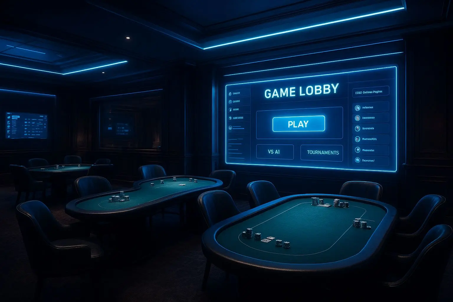 Poker room and online lobby atmosphere combined in one scene