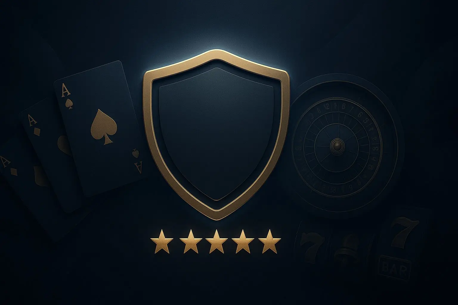 Dark trust-focused gaming brand banner with stars and abstract game elements