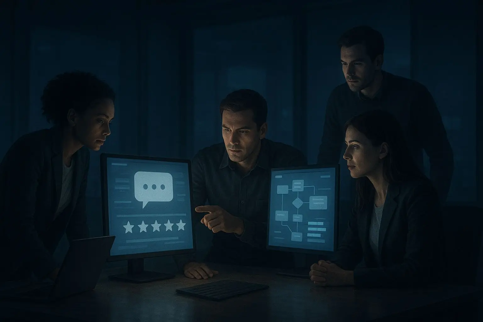 Team reviewing player feedback and service improvements
