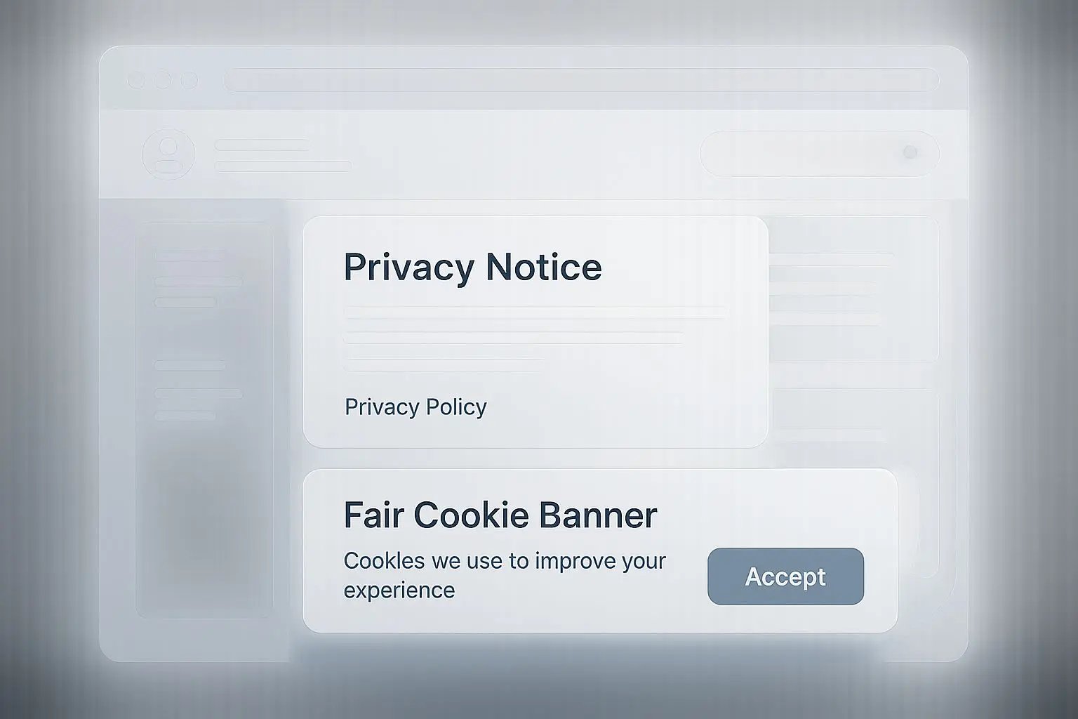 Interface-illustratie met cookiebanner en privacylink