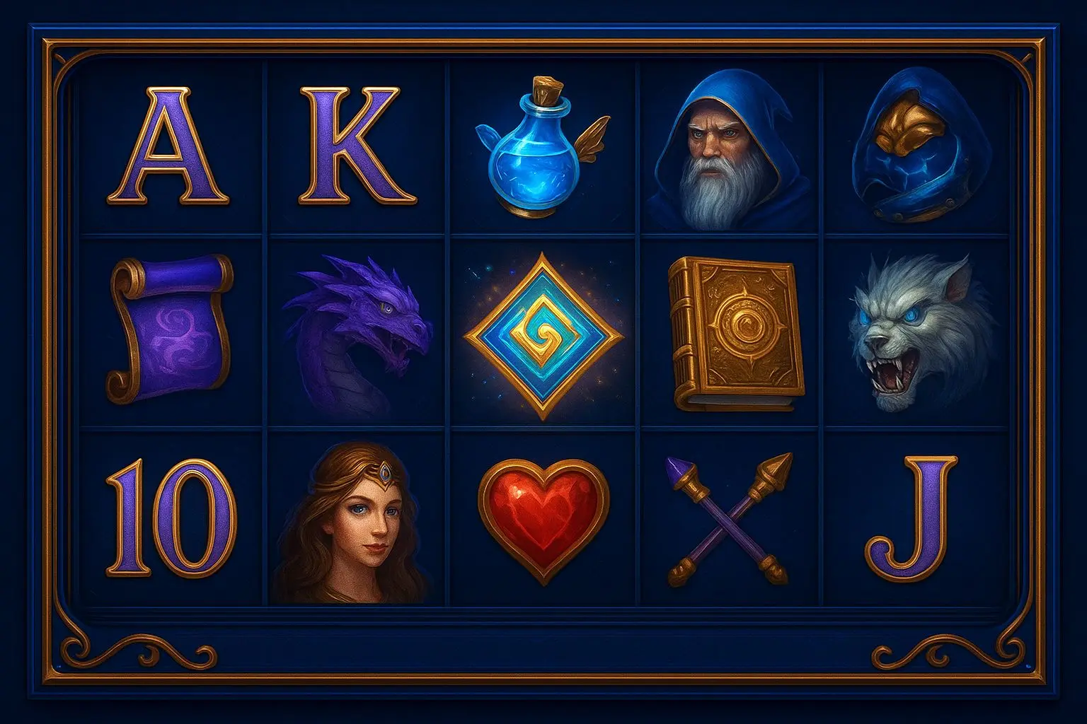 Sky Rider symbols and slot-style interface with magical icons
