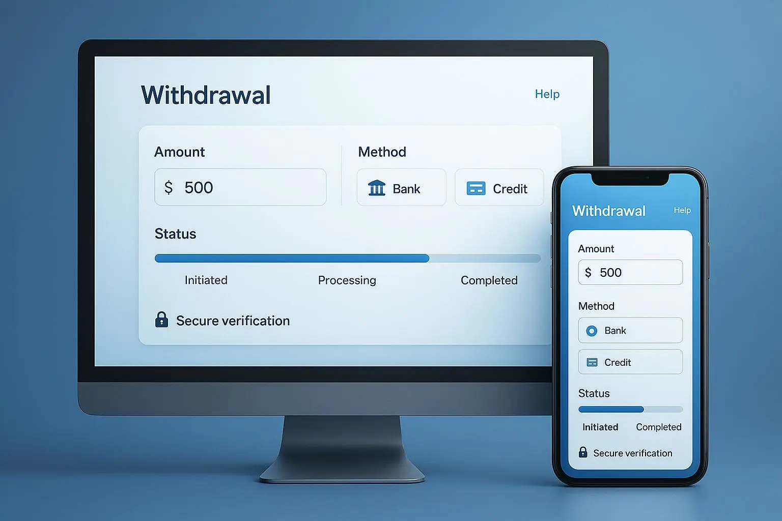 Abstract withdrawal interface showing payout request steps
