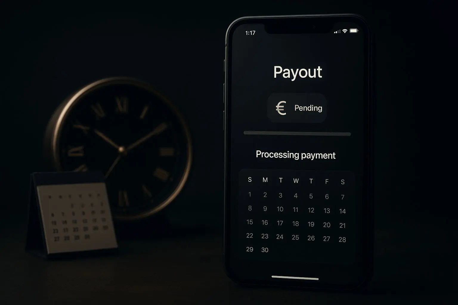 Timeline illustration showing payout processing time and delays